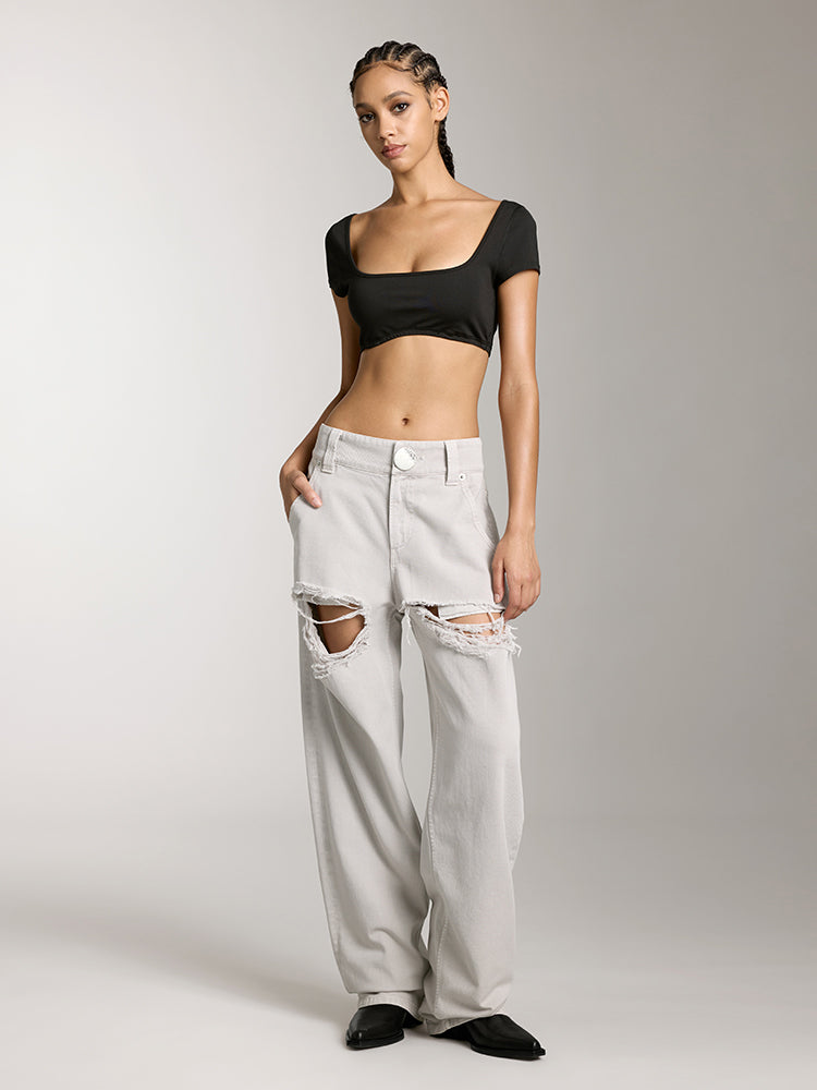 Miss Sixty STRAIGHT FIT JEANS WITH RIPPED KHAKI GREY