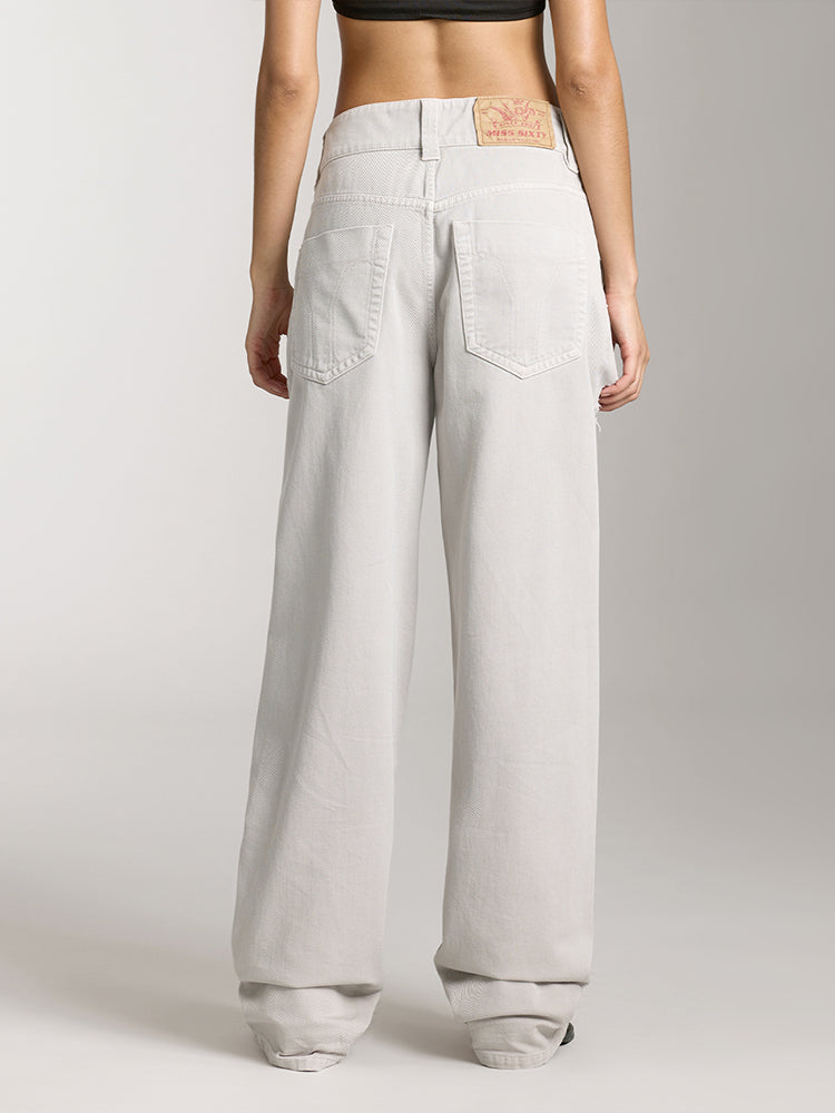 Miss Sixty STRAIGHT FIT JEANS WITH RIPPED KHAKI GREY