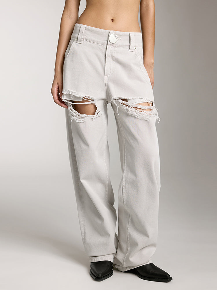 miss sixty STRAIGHT FIT JEANS WITH RIPPED KHAKI GREY