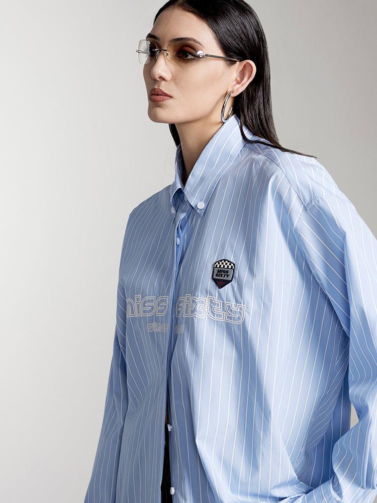 Miss Sixty STRIPED PRINT LONG SLEEVES SHIRT BLUE/WHITE