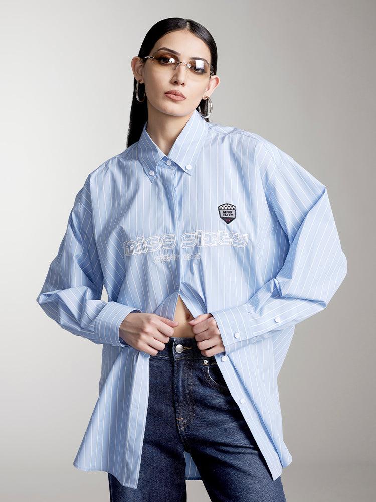 miss sixty STRIPED PRINT LONG SLEEVES SHIRT BLUE/WHITE