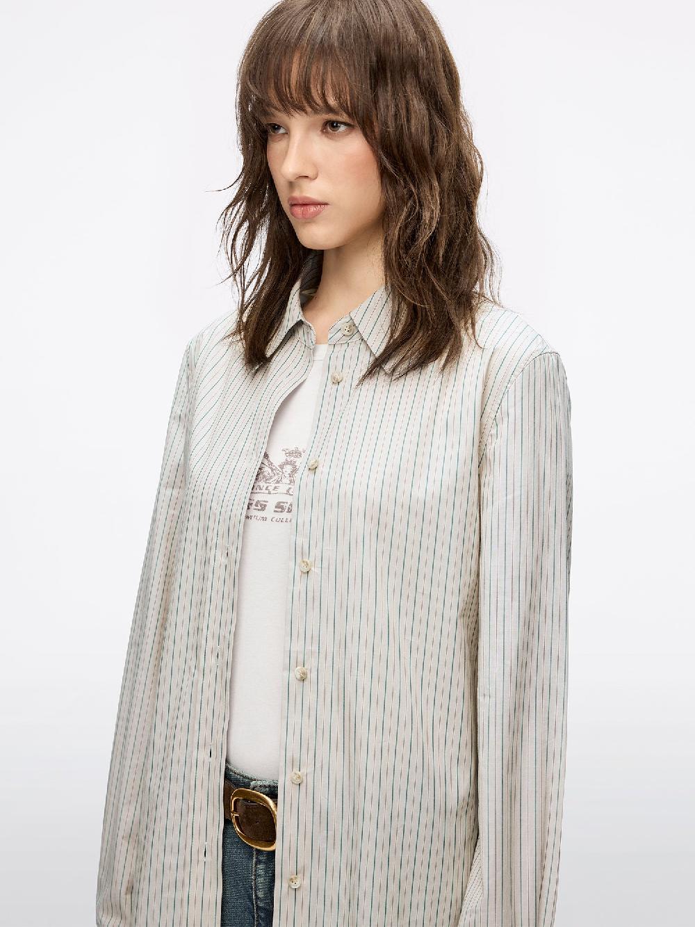 Miss Sixty STRIPED SHIRT SAND DUNE CAMEL BROWN GREEN STRIPE