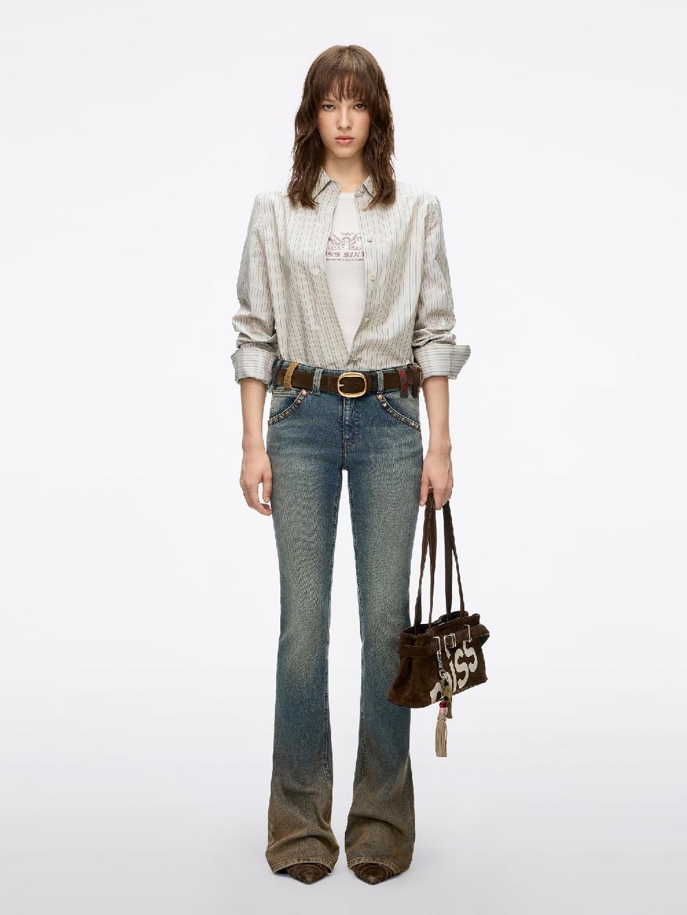 Miss Sixty STRIPED SHIRT SAND DUNE CAMEL BROWN GREEN STRIPE