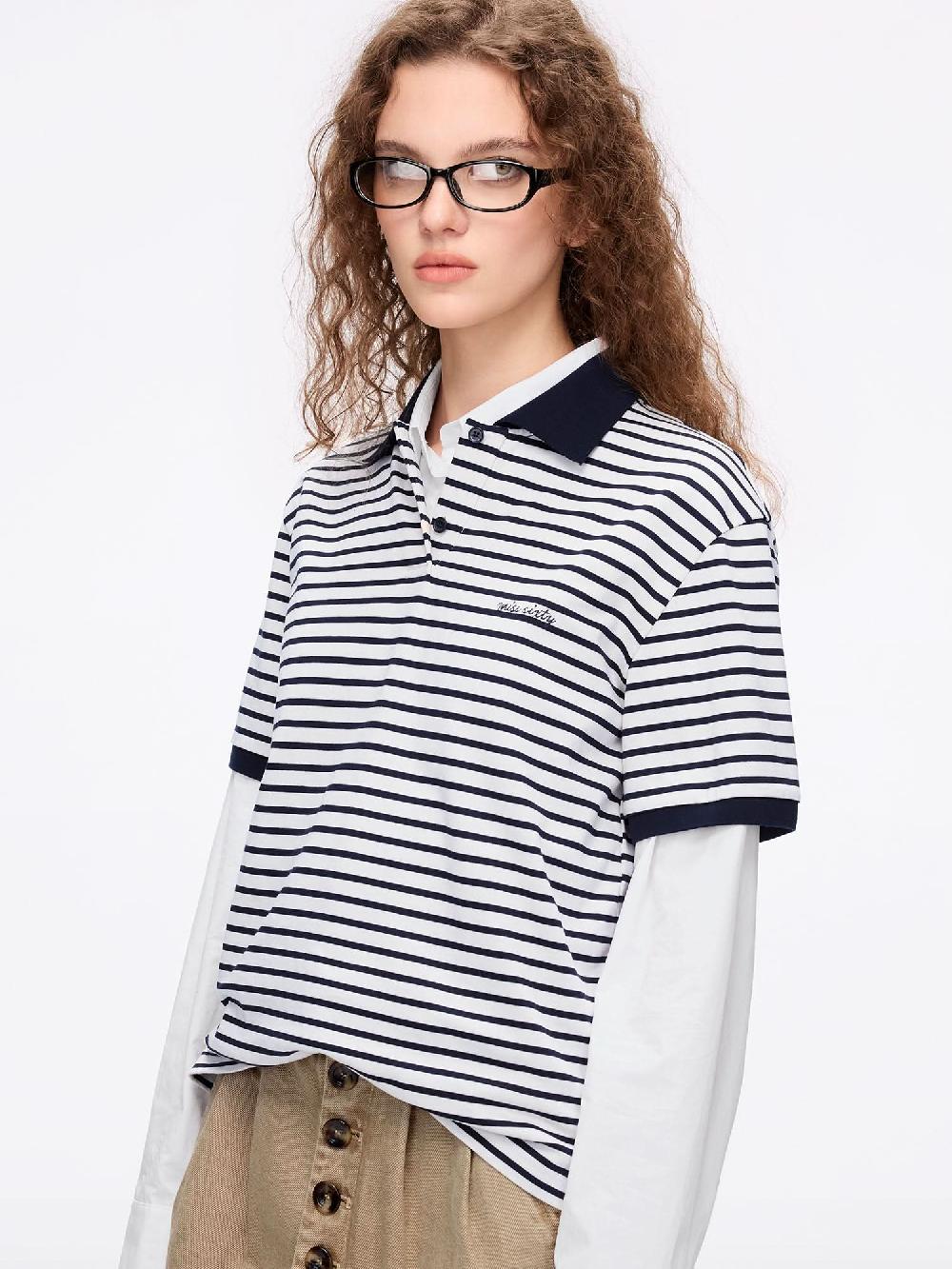 Miss Sixty STRIPED SHORT-SLEEVE T-SHIRT OFF WHITE / BLUE