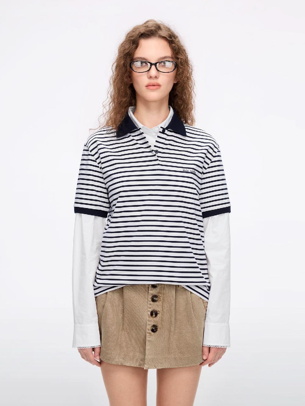 miss sixty STRIPED SHORT-SLEEVE T-SHIRT OFF WHITE / BLUE