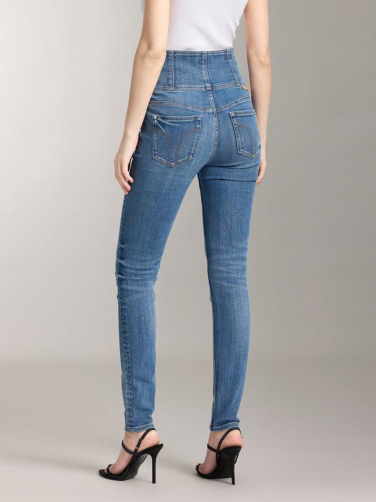 Miss Sixty SUPER HIGH WAISTED JEANS WITH FOUR BUTTONS MIDDLE BLUE