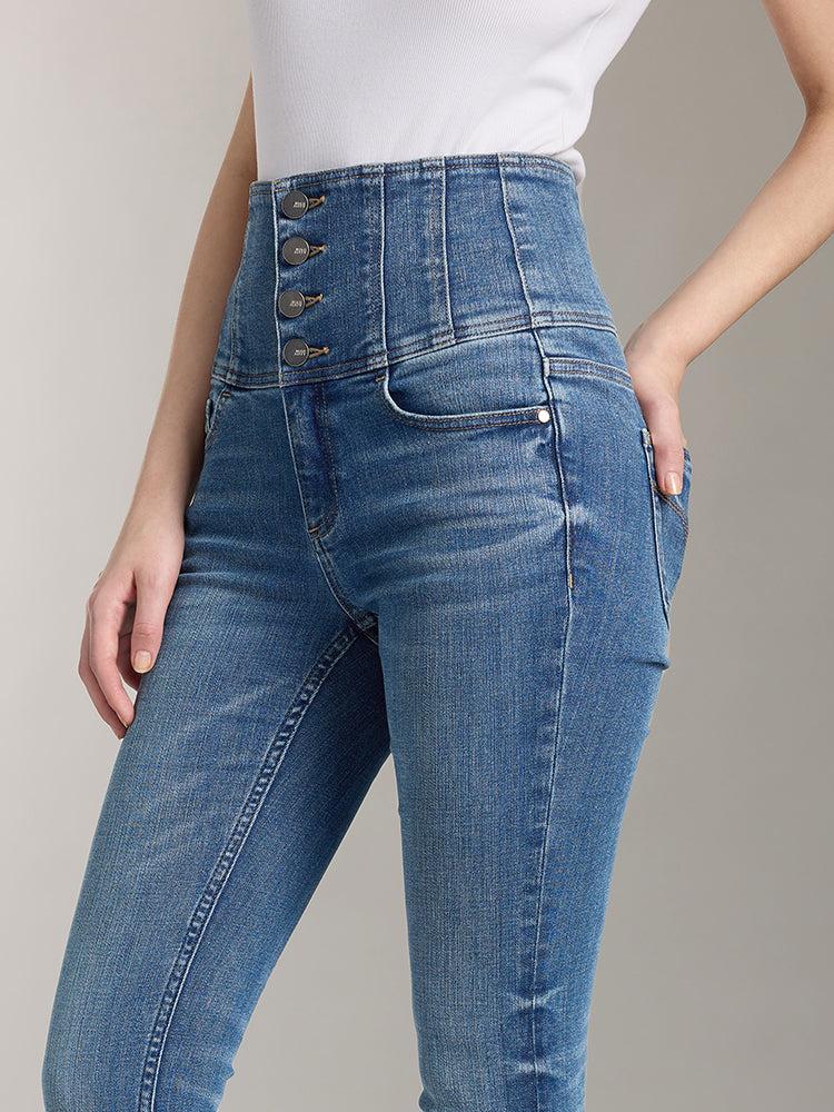 Miss Sixty SUPER HIGH WAISTED JEANS WITH FOUR BUTTONS MIDDLE BLUE
