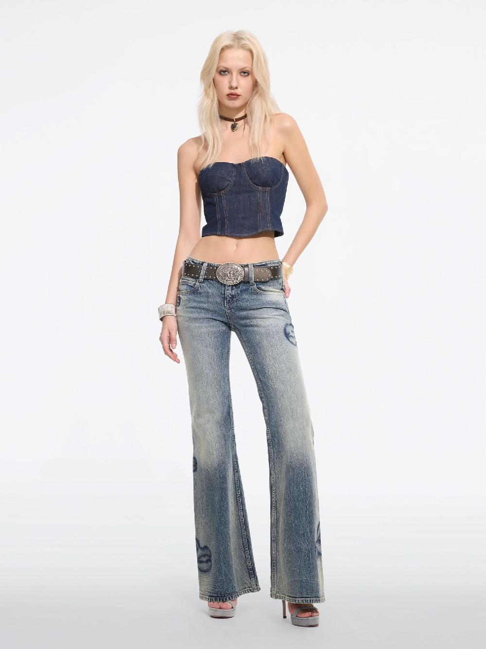 Miss Sixty TAILORED CROPPED DENIM TUBE TOP BLUE BLACK DENIM