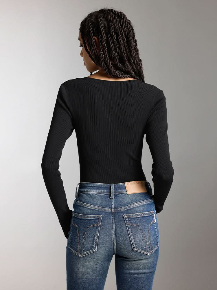 Miss Sixty U-SHAPED NECKLINE SLIM FIT KNIT TOP BLACK