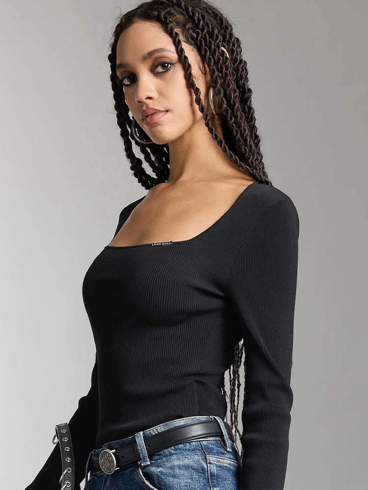 Miss Sixty U-SHAPED NECKLINE SLIM FIT KNIT TOP BLACK