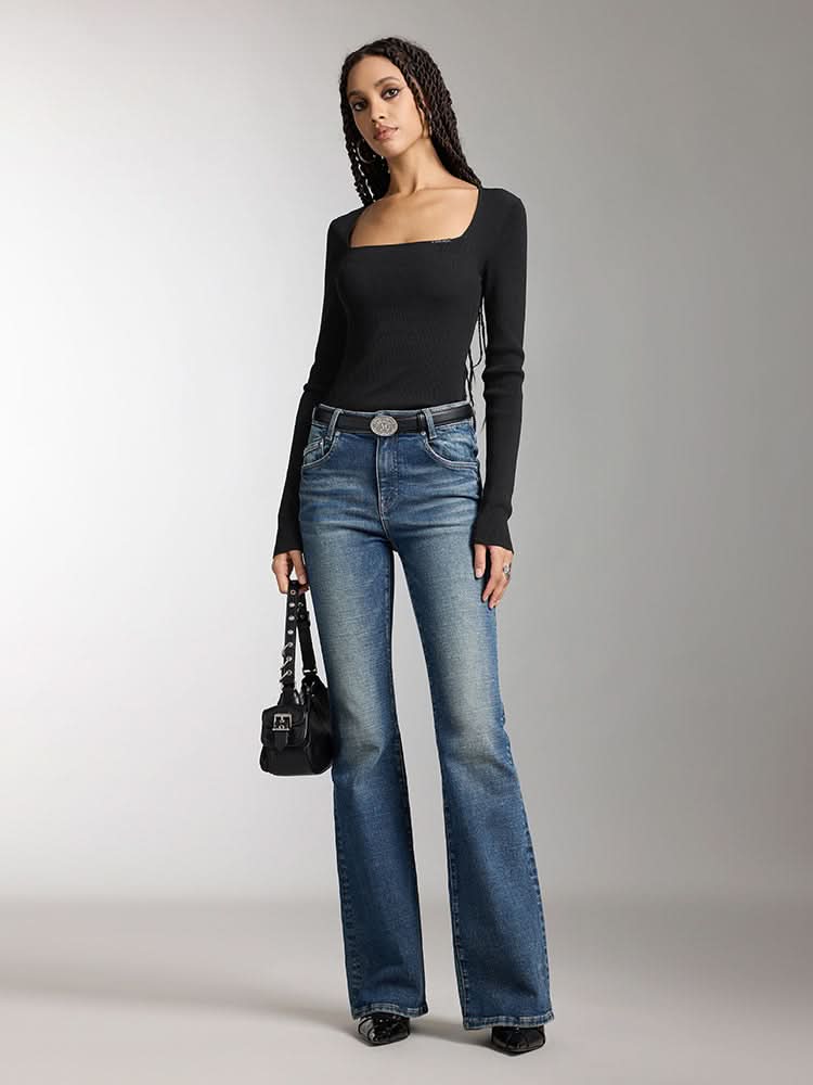 Miss Sixty U-SHAPED NECKLINE SLIM FIT KNIT TOP BLACK