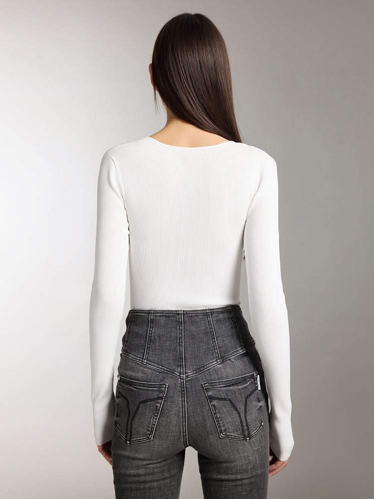 Miss Sixty U-SHAPED NECKLINE SLIM FIT KNIT TOP WHITE