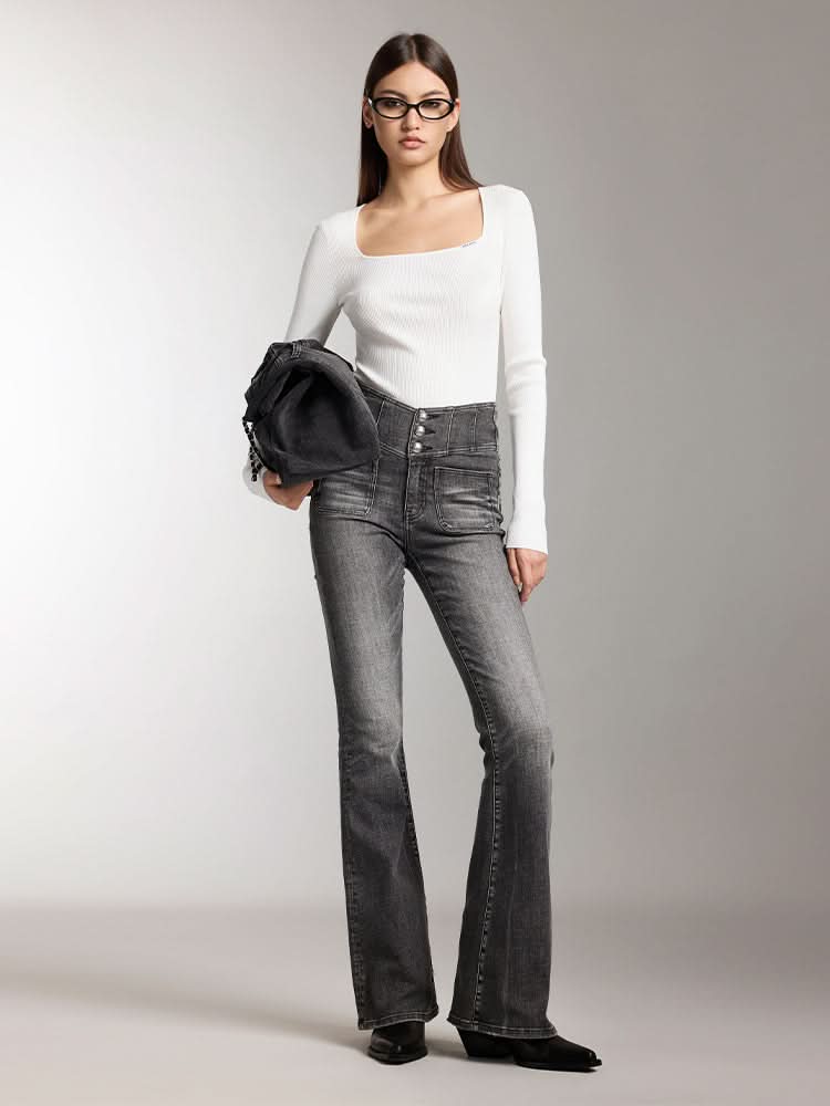 Miss Sixty U-SHAPED NECKLINE SLIM FIT KNIT TOP WHITE