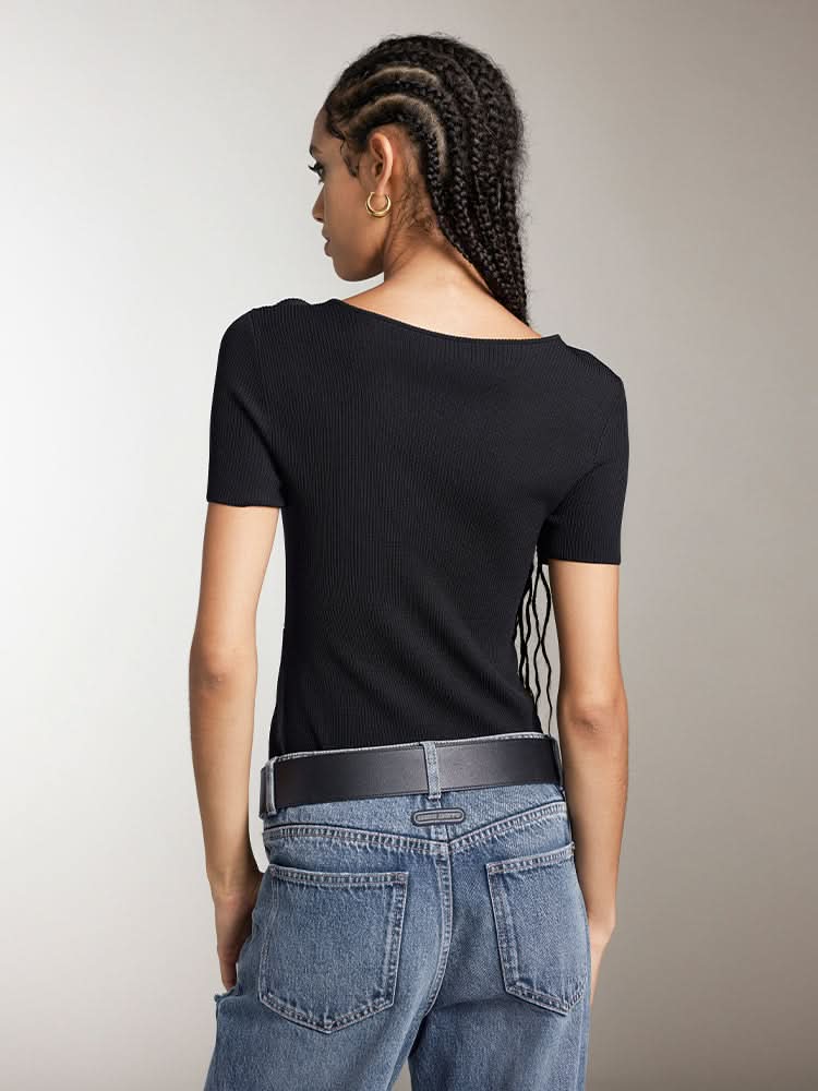 Miss Sixty V-NECK CROPPED TOP WITH METAL BUTTONS BLACK
