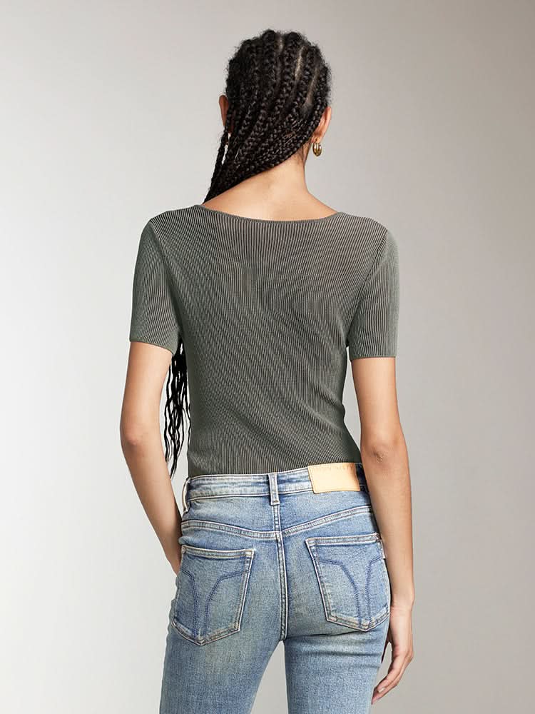 Miss Sixty V-NECK CROPPED TOP WITH METAL BUTTONS GREEN GREY