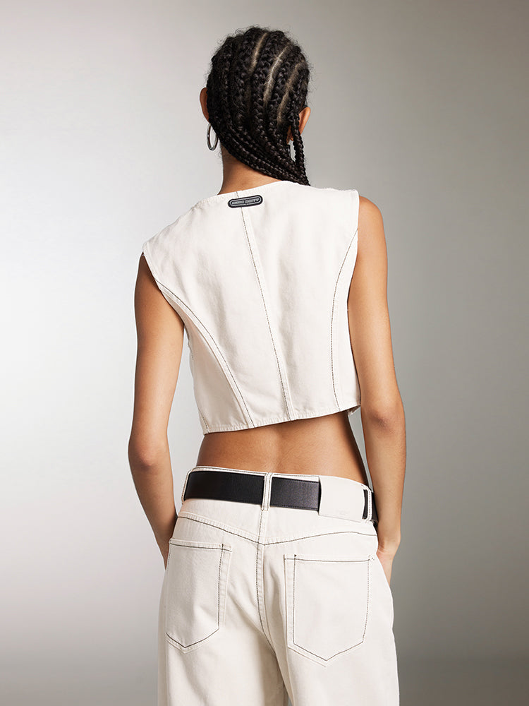 Miss Sixty V-NECK OFF-WHITE DENIM VEST WINTER IVORY