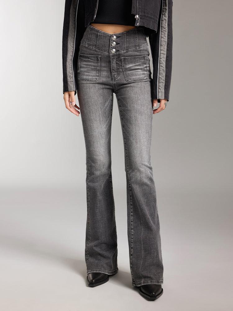 miss sixty V-SHAPE HIGH WAISTED FLARED JEANS BLACK FOG