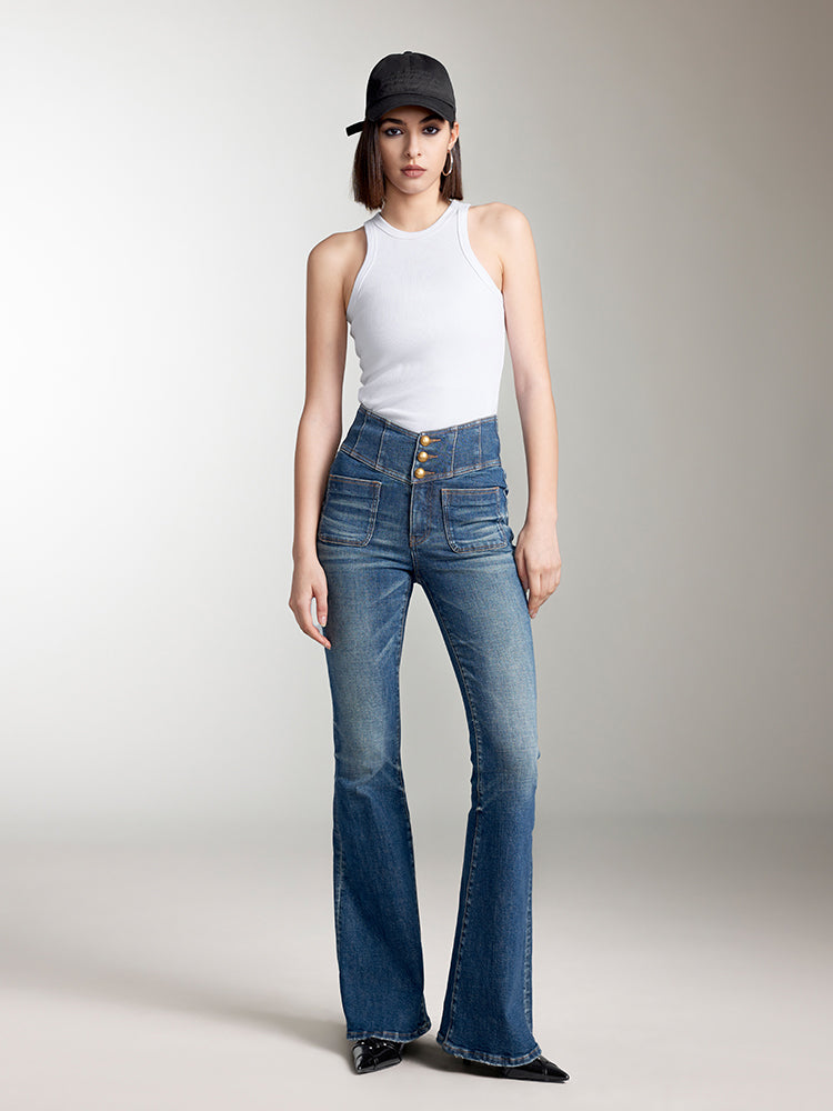 miss sixty V-SHAPE SUPER HIGH WAISTED FLARED JEANS BLUE