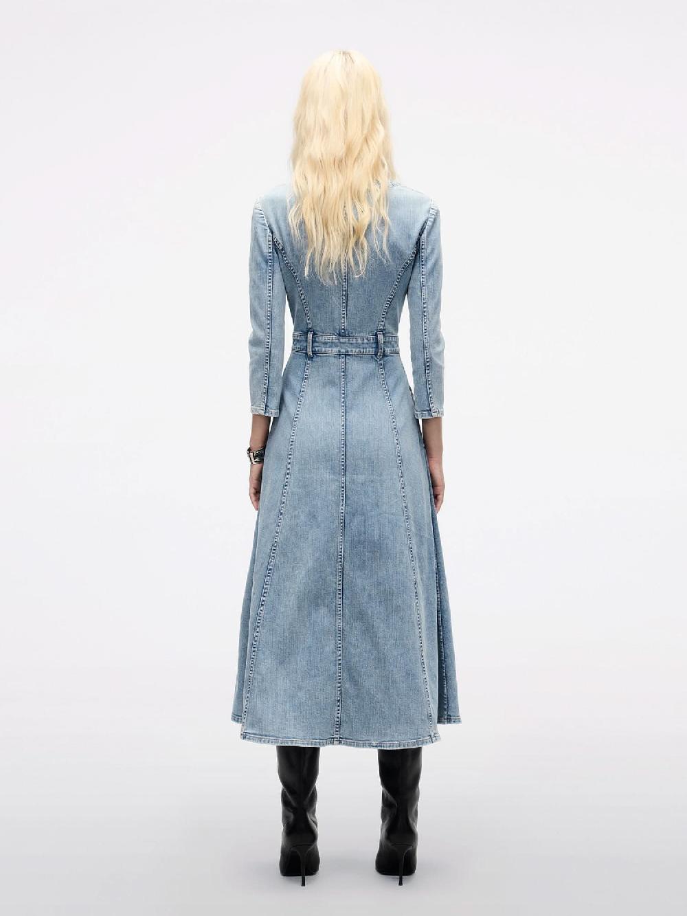 Miss Sixty WAIST-TIED PLEATED DENIM DRESS LIGHT BLUE