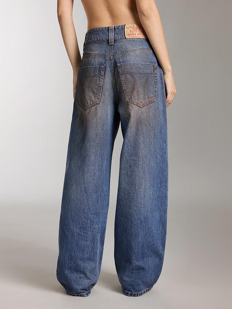 Miss Sixty WASHED DISTRESSED WIDE-LEG JEANS MIDDLE BLUE