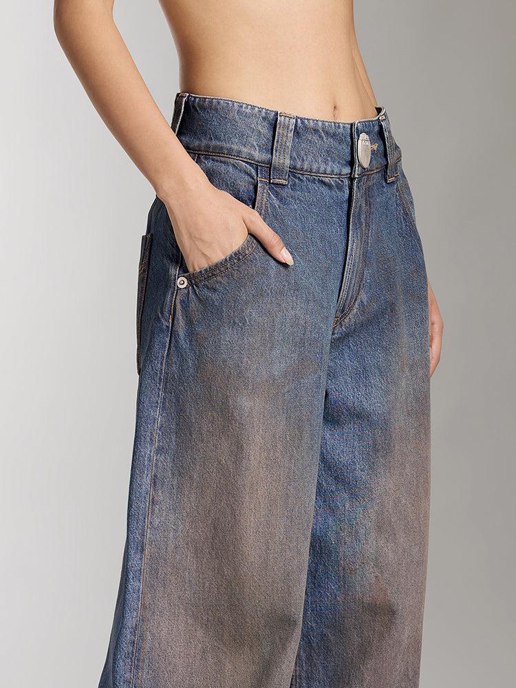 Miss Sixty WASHED DISTRESSED WIDE-LEG JEANS MIDDLE BLUE