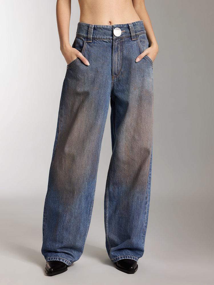 miss sixty WASHED DISTRESSED WIDE-LEG JEANS MIDDLE BLUE