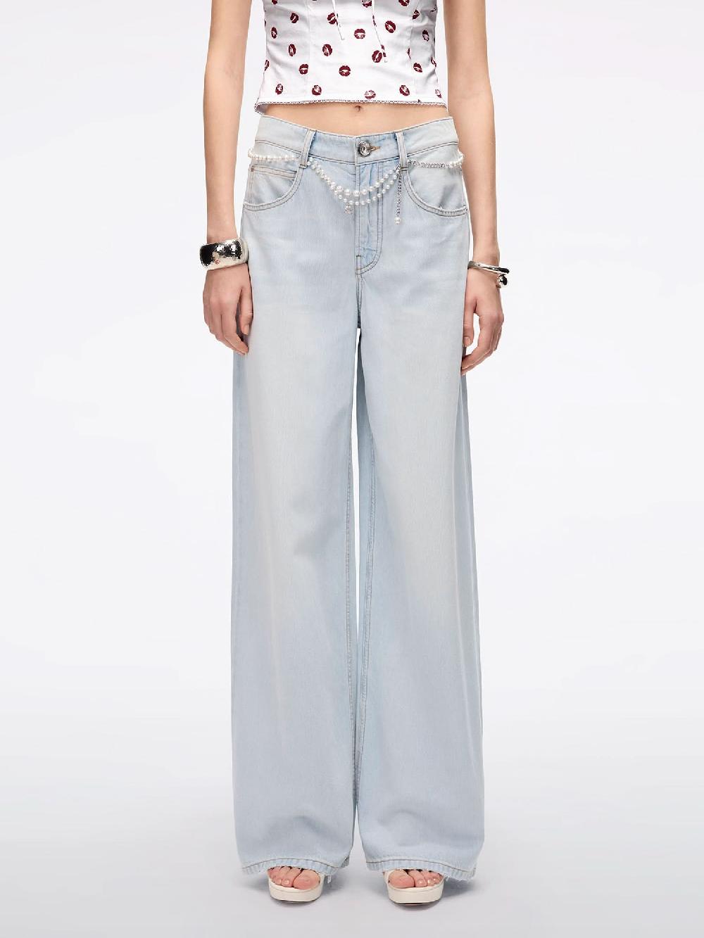miss sixty WIDE-LEG JEANS WITH WAIST CHAIN LIGHT BLUE