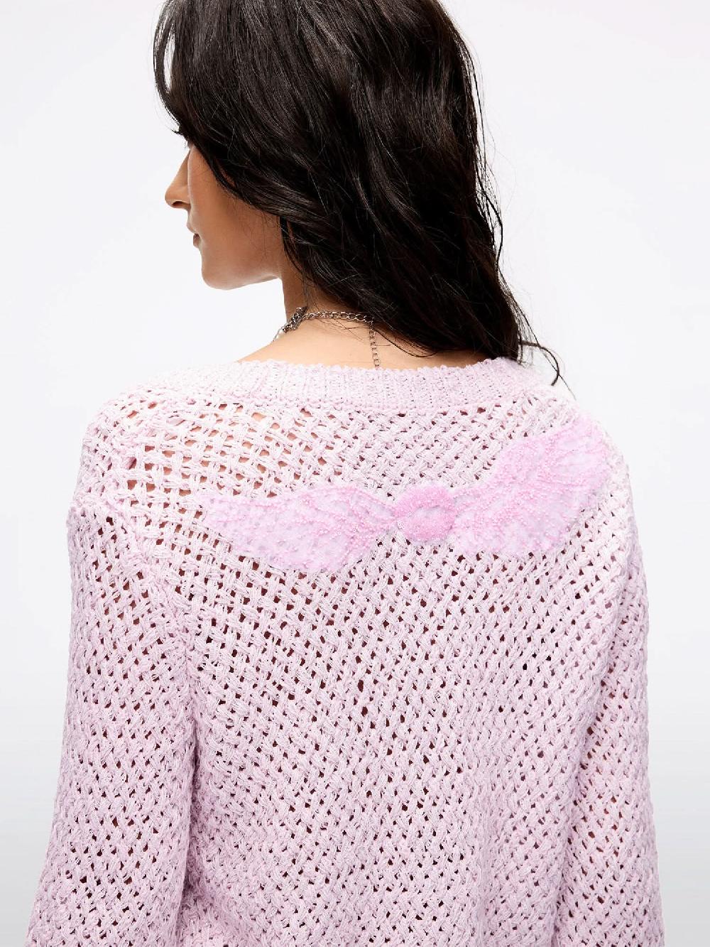 Miss Sixty WING-EMBELLISHED BEADED CARDIGAN DUST PINK