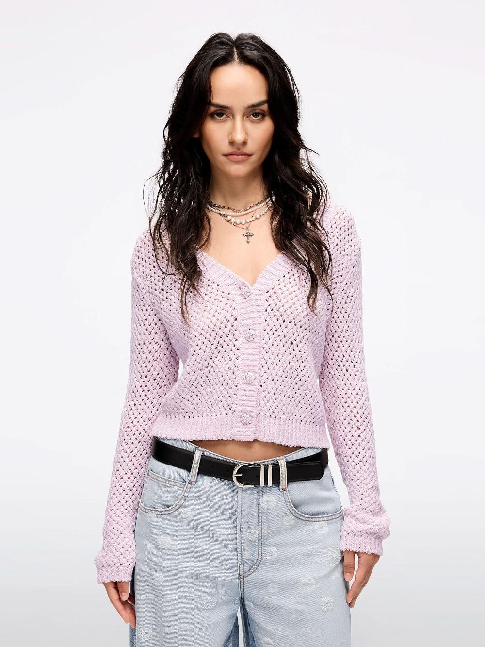 miss sixty WING-EMBELLISHED BEADED CARDIGAN DUST PINK