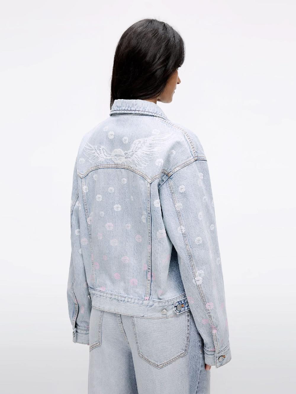 Miss Sixty WING-EMBELLISHED BEADED DENIM JACKET LIGHT BLUE
