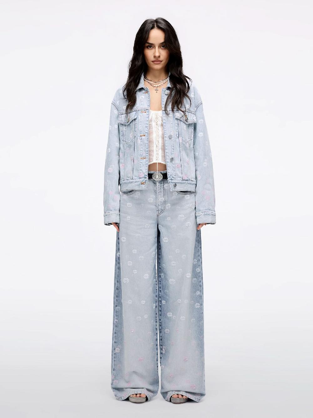 Miss Sixty WING-EMBELLISHED BEADED DENIM JACKET LIGHT BLUE