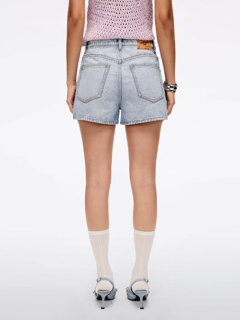 Miss Sixty WING-EMBELLISHED BEADED DENIM SHORTS LIGHT BLUE