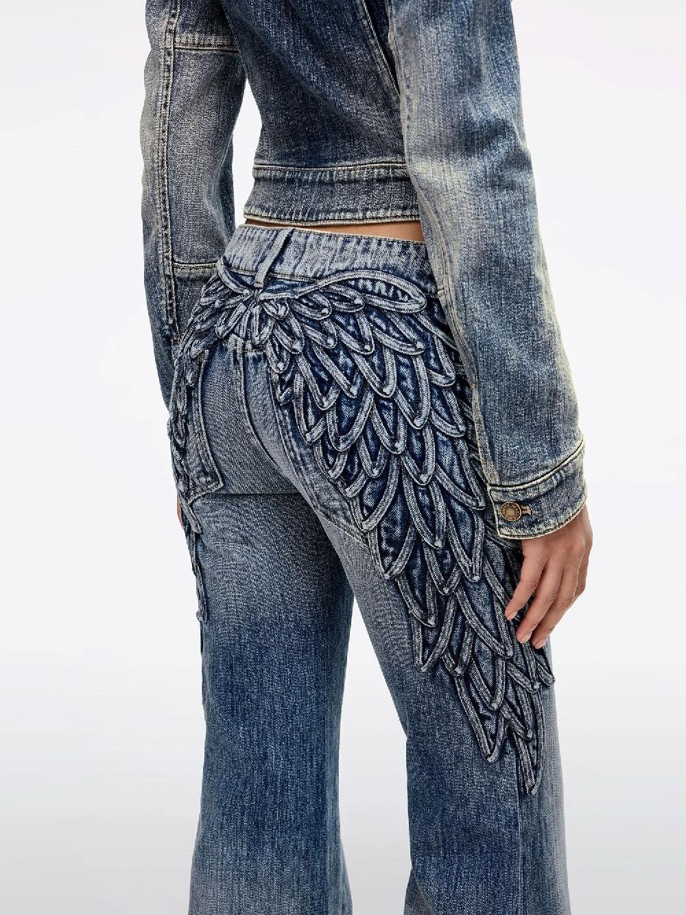 Miss Sixty WING-EMBELLISHED BEADED FLARED JEANS DEEP BLUE