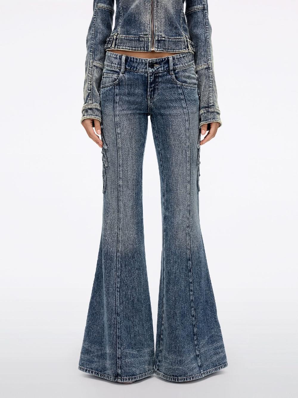 miss sixty WING-EMBELLISHED BEADED FLARED JEANS DEEP BLUE