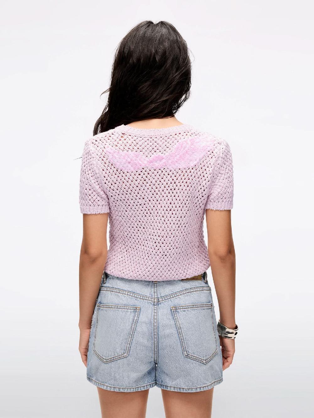 Miss Sixty WING-EMBELLISHED BEADED KNIT TOP DUST PINK