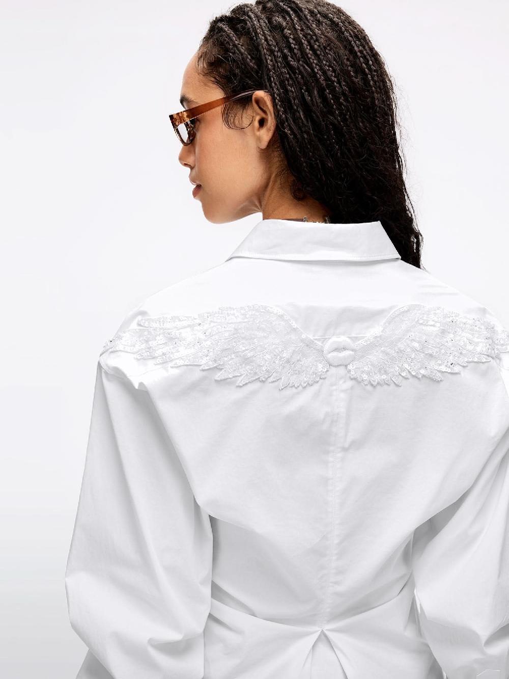 Miss Sixty WING-EMBELLISHED BEADED SHIRT BRIGHT WHITE