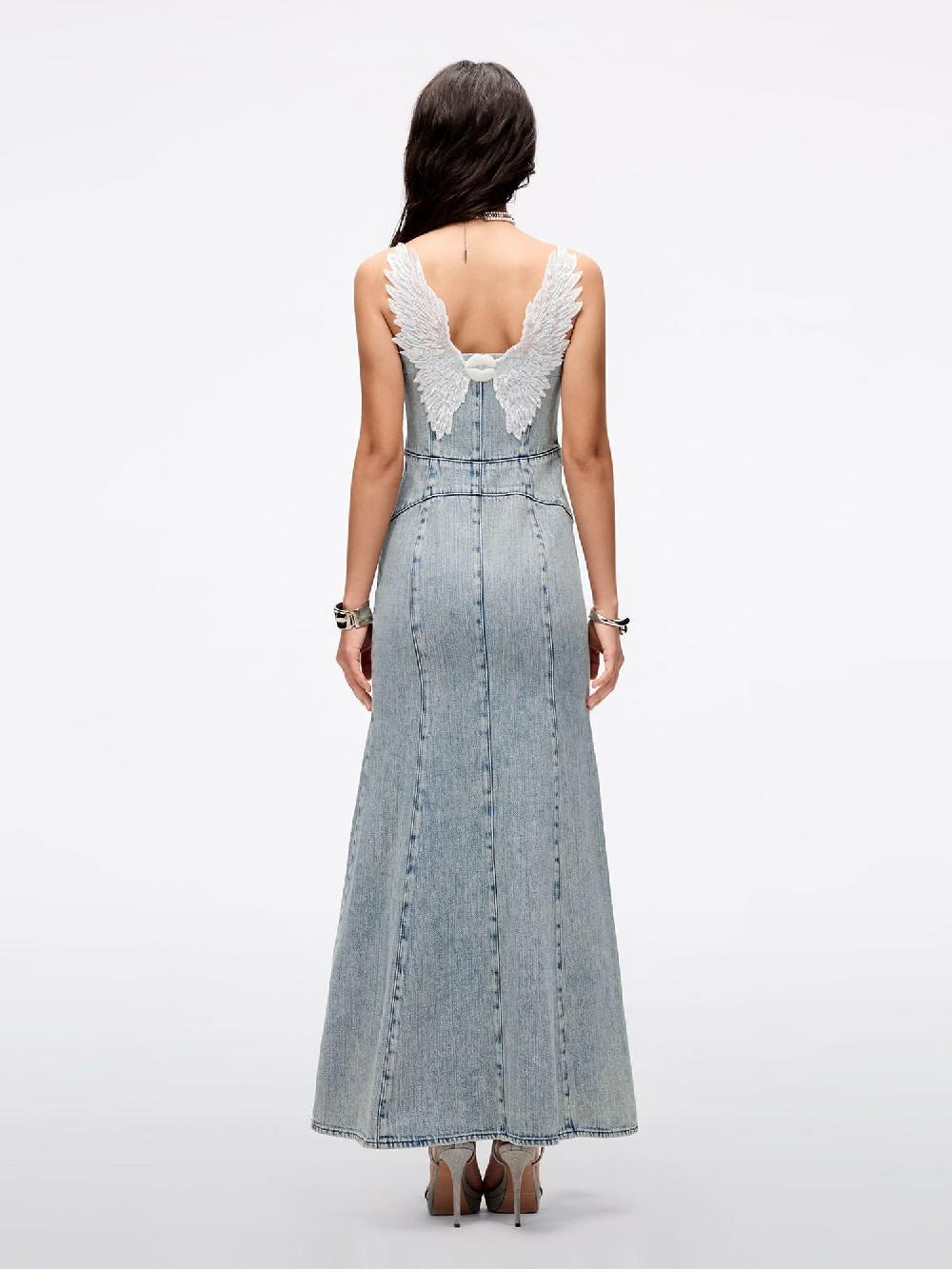 Miss Sixty WING-EMBELLISHED BEADED SLIP DRESS LIGHT BLUE