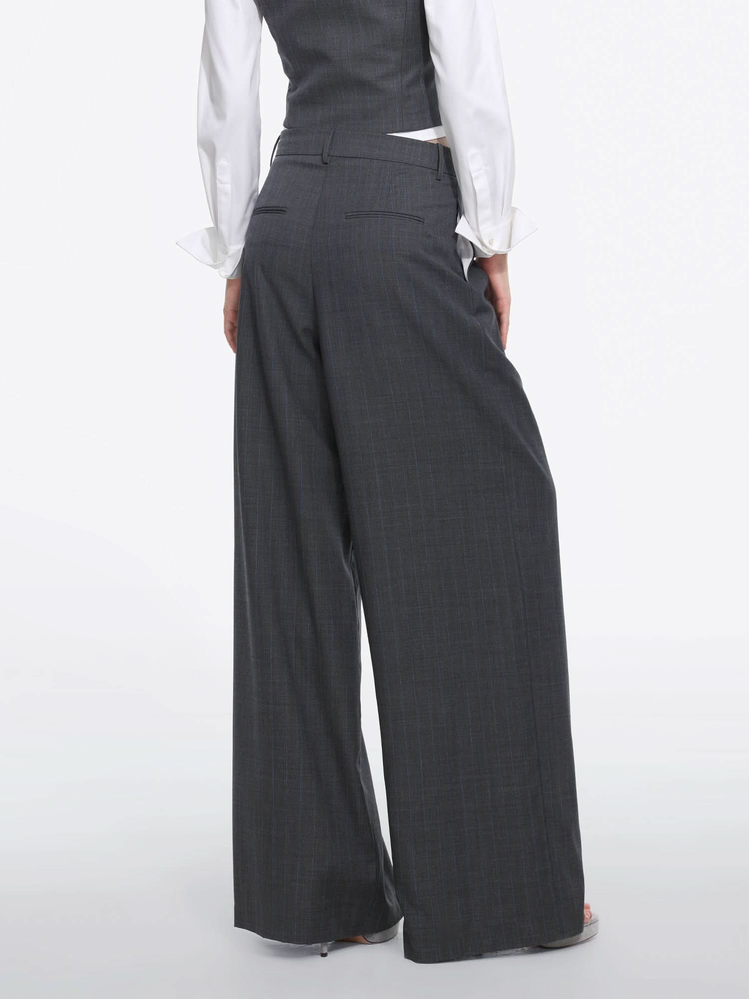 Miss Sixty WOOL BLEND PLEATED STRAIGHT-LEG PANTS DARK GREY