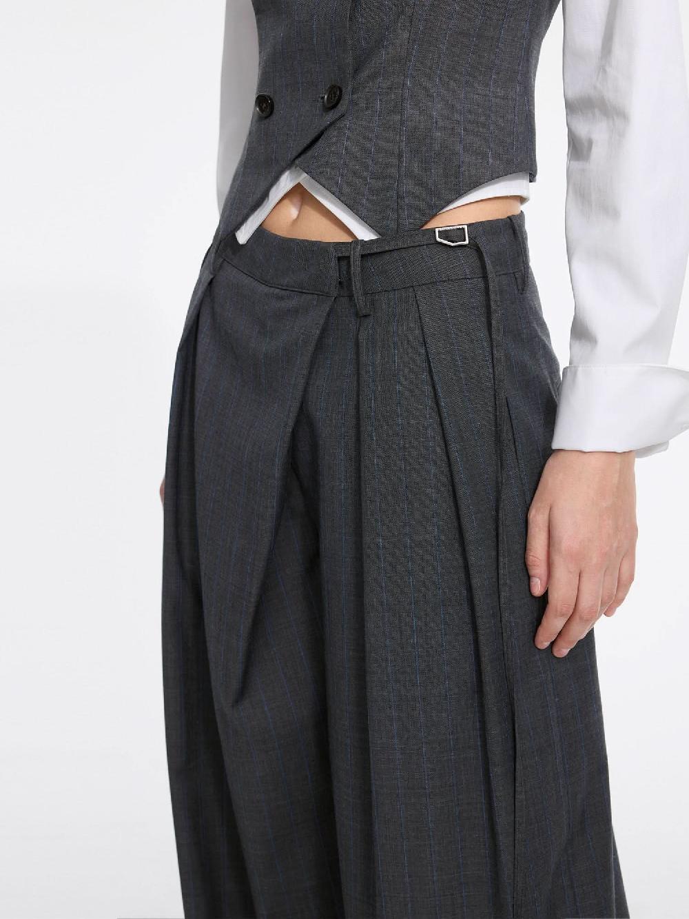 Miss Sixty WOOL BLEND PLEATED STRAIGHT-LEG PANTS DARK GREY