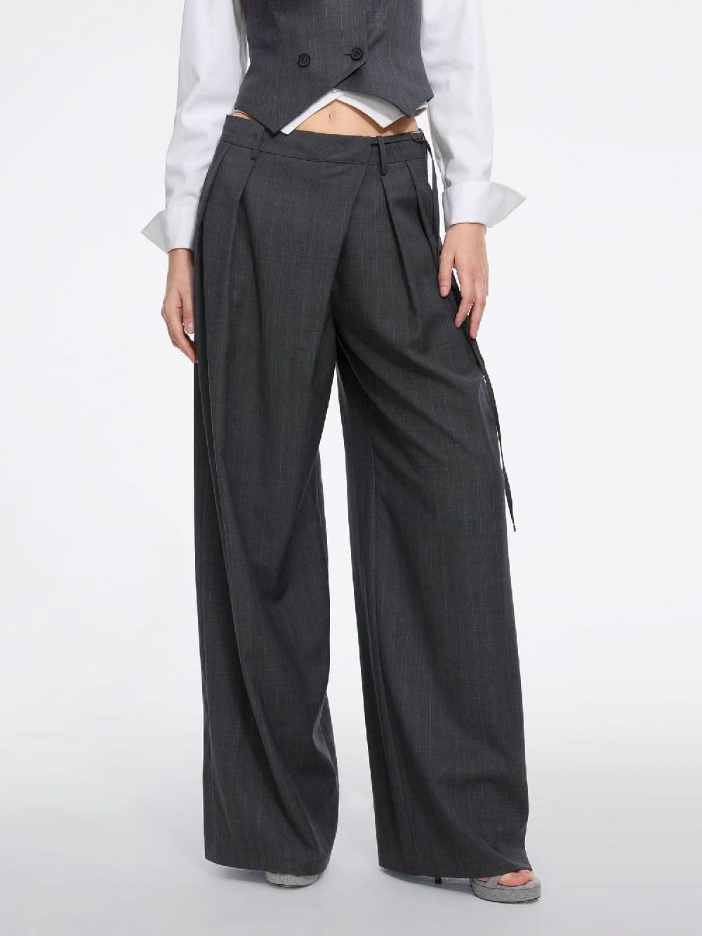 miss sixty WOOL BLEND PLEATED STRAIGHT-LEG PANTS DARK GREY