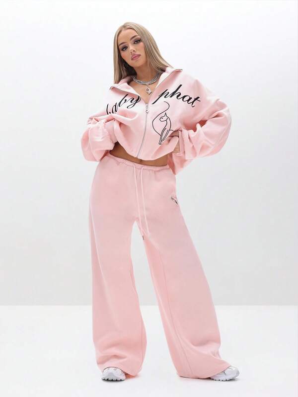 Missguided BABYPHAT Baggy Sweatpants For Casual Comfort Loungewear Wide Leg Drawstring Waist Pants