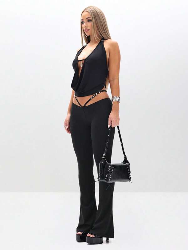 Missguided BABYPHAT Deep Plunge Cowl Neck Tank Top With Cutout Detail Chest Opening For Layering