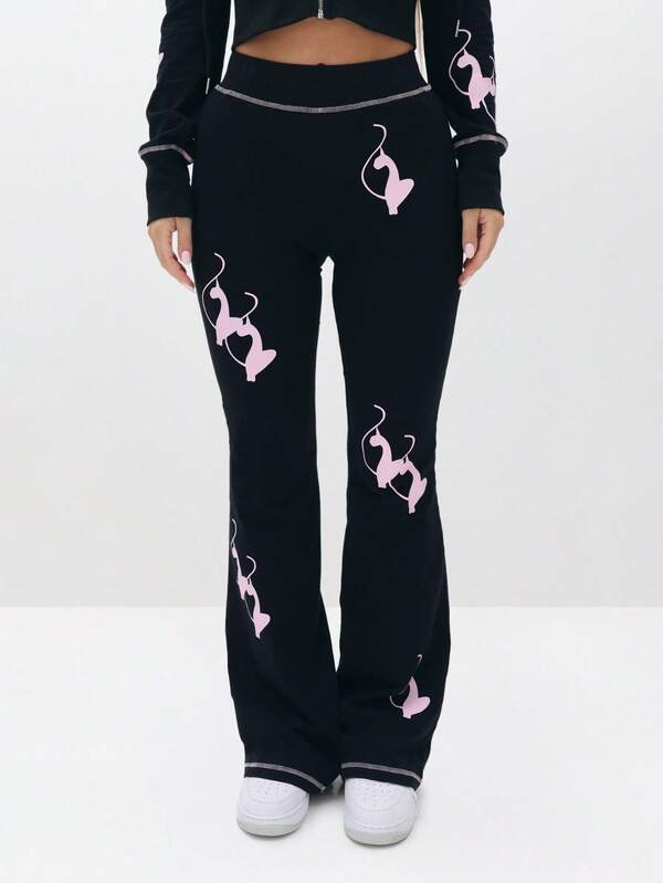 Missguided BABYPHAT Fitted Flare Logo Sweatpants With Pink Cat Print For Casual Everyday Wear
