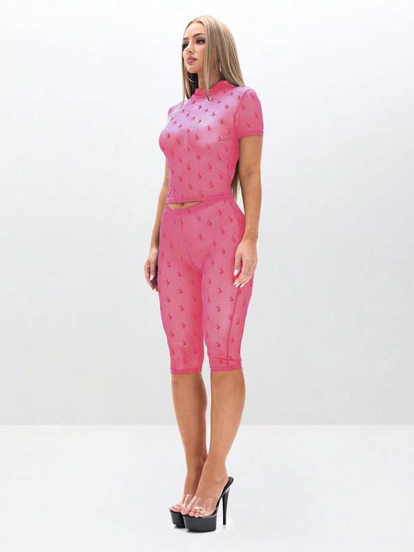 Missguided BABYPHAT Flocked Star Mesh Capri Leggings High Waisted Semi Sheer Festival Party Club Cropped Pants