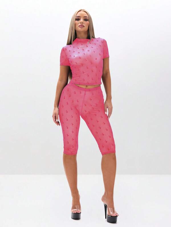 missguided BABYPHAT Flocked Star Mesh Capri Leggings High Waisted Semi Sheer Festival Party Club Cropped Pants