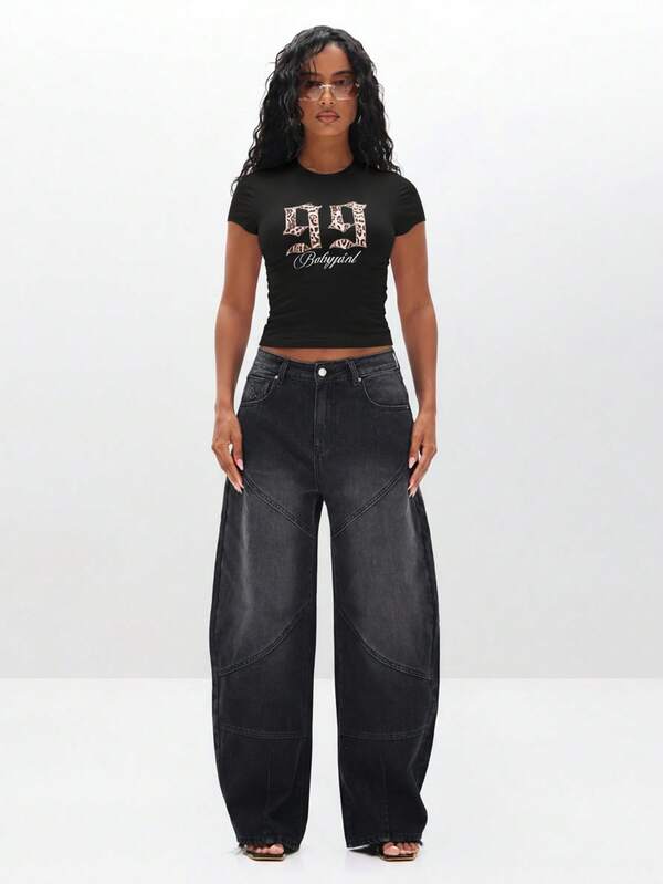 Missguided BABYPHAT Graphic Baby Tee Cropped Short Sleeve Round Neck Fitted Top With Animal Print Numbers