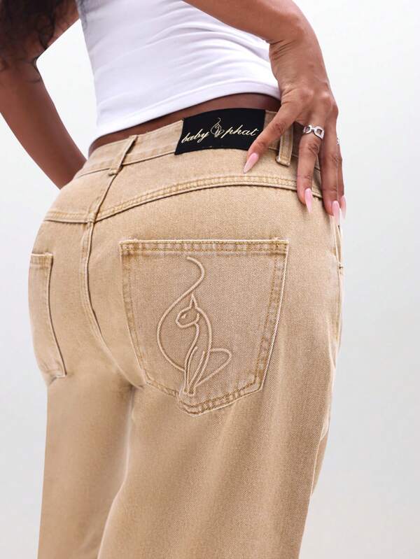 Missguided BABYPHAT High Waisted Wide Leg Barrel Jeans With Panelling Utility Cargo Pocket Seam Detail