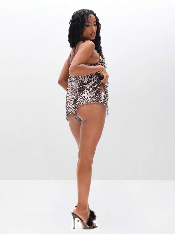 Missguided BABYPHAT Leopard Print Mesh Flippy Brief Underwear Cheeky Coverage Comfortable Everyday Lingerie