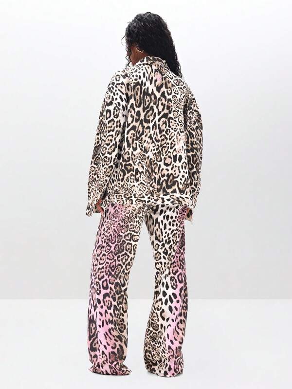 Missguided BABYPHAT Leopard Print Oversized Workwear Chore Jacket With Applique Details For Casual Streetwear