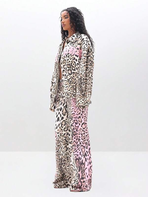 Missguided BABYPHAT Leopard Print Oversized Workwear Chore Jacket With Applique Details For Casual Streetwear